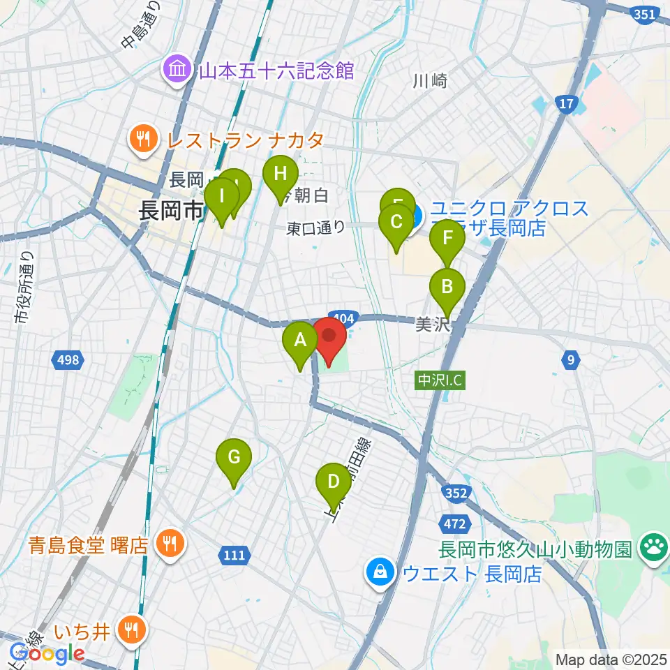 長岡市市民体育館周辺のカフェ一覧地図