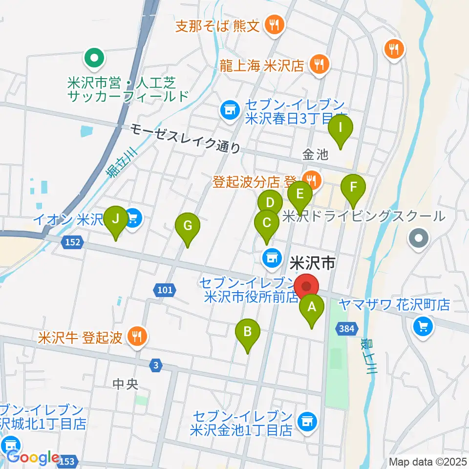 米沢市営体育館周辺のカフェ一覧地図