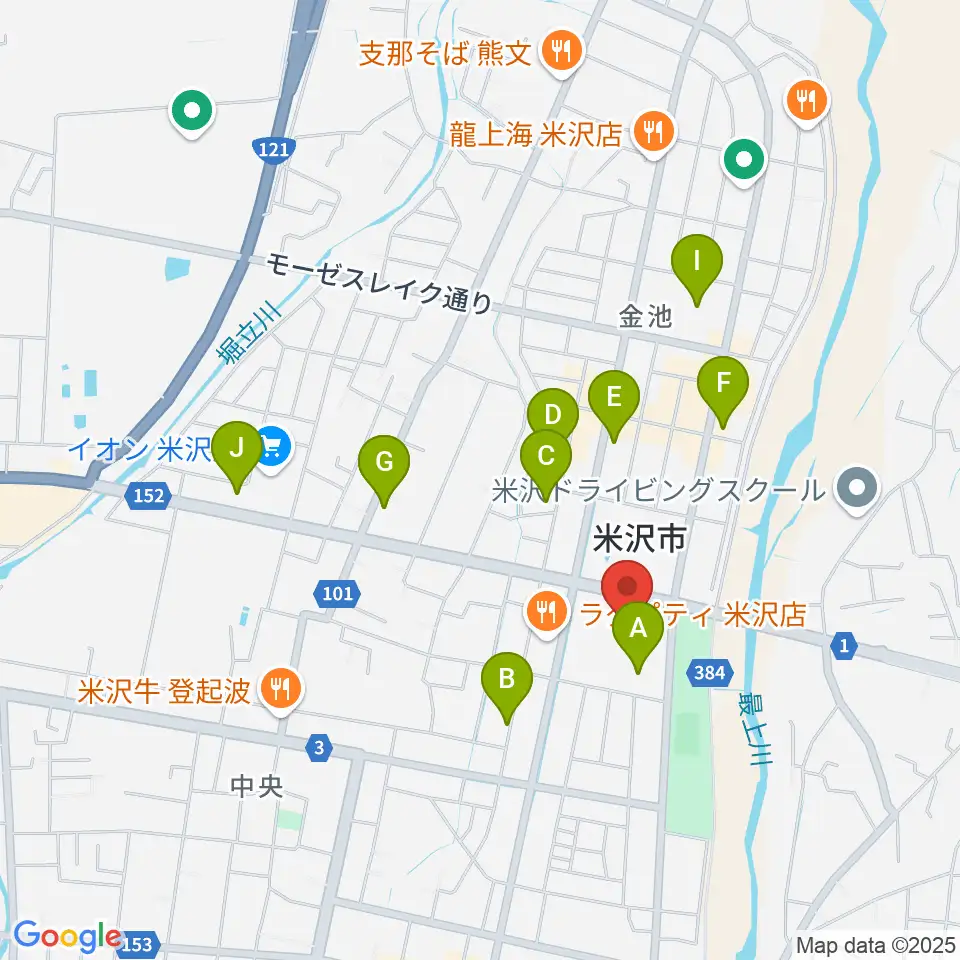 米沢市営体育館周辺のカフェ一覧地図