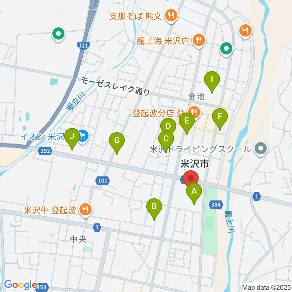 米沢市営体育館周辺のカフェ一覧地図