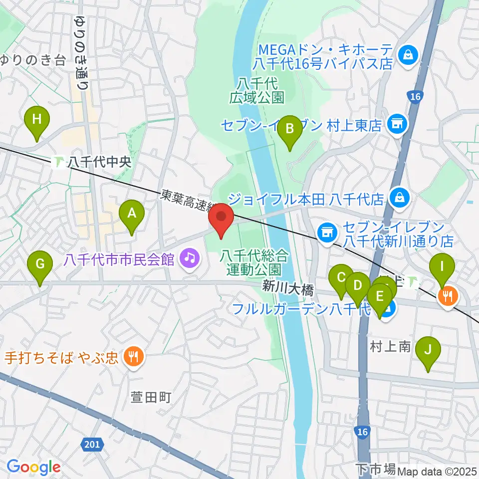 八千代市市民体育館周辺のカフェ一覧地図