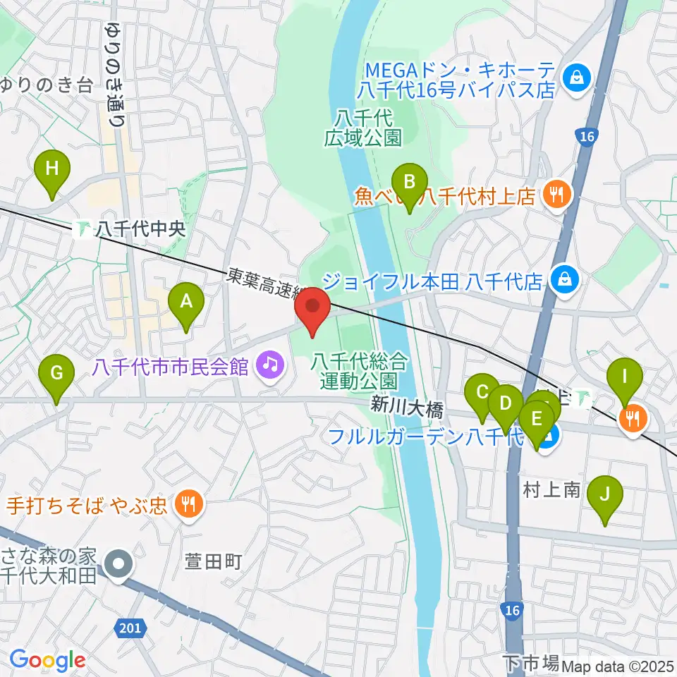 八千代市市民体育館周辺のカフェ一覧地図