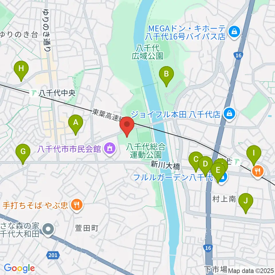 八千代市市民体育館周辺のカフェ一覧地図