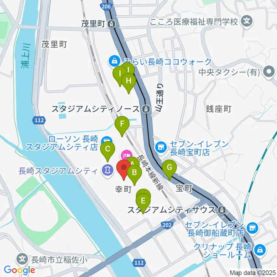 ピーススタジアム周辺のカフェ一覧地図