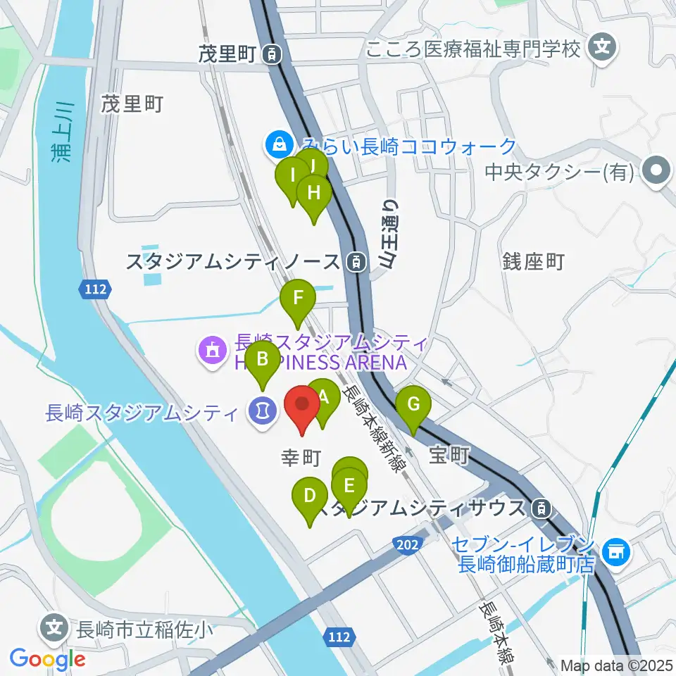 ピーススタジアム周辺のカフェ一覧地図