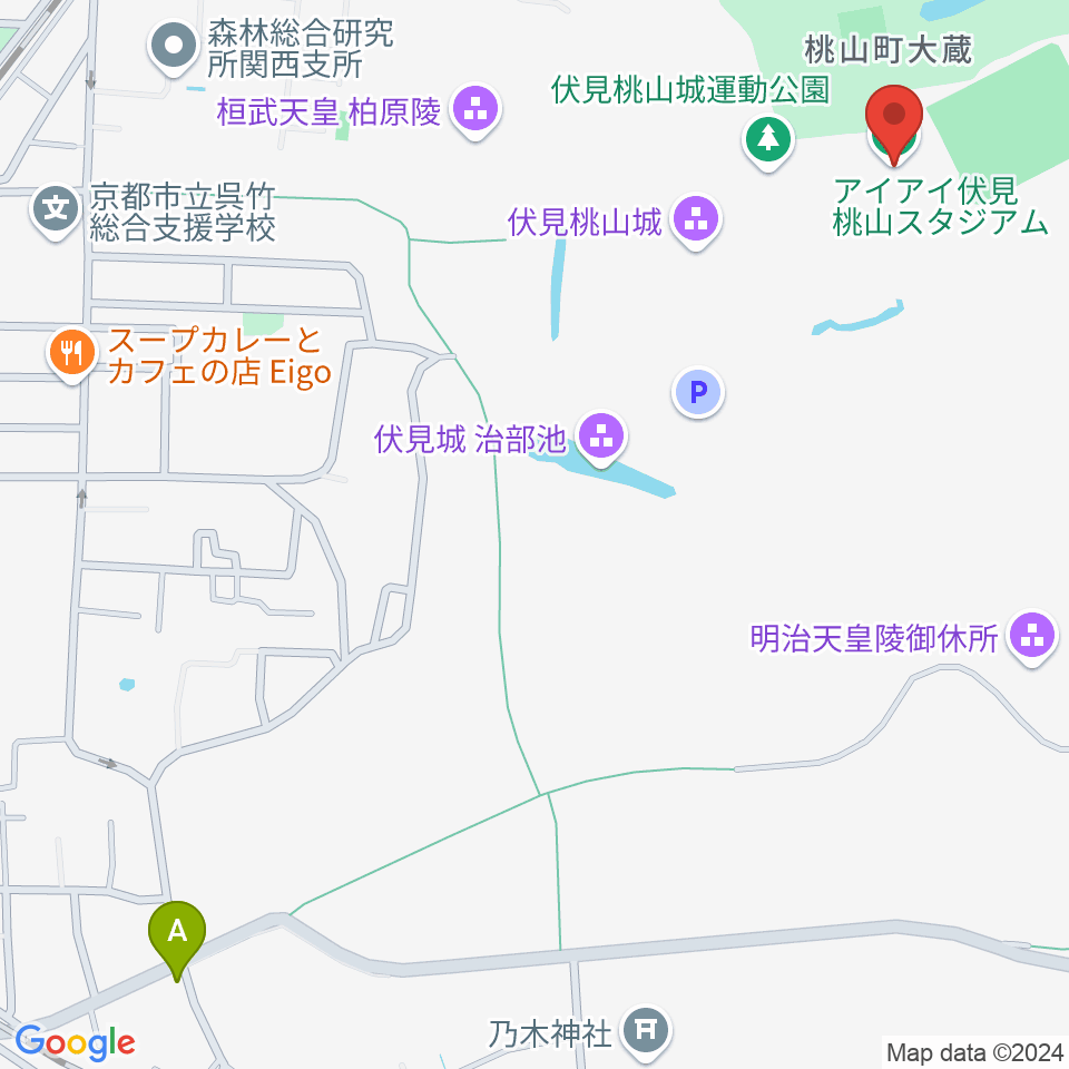 アイアイ伏見桃山スタジアム周辺のカフェ一覧地図