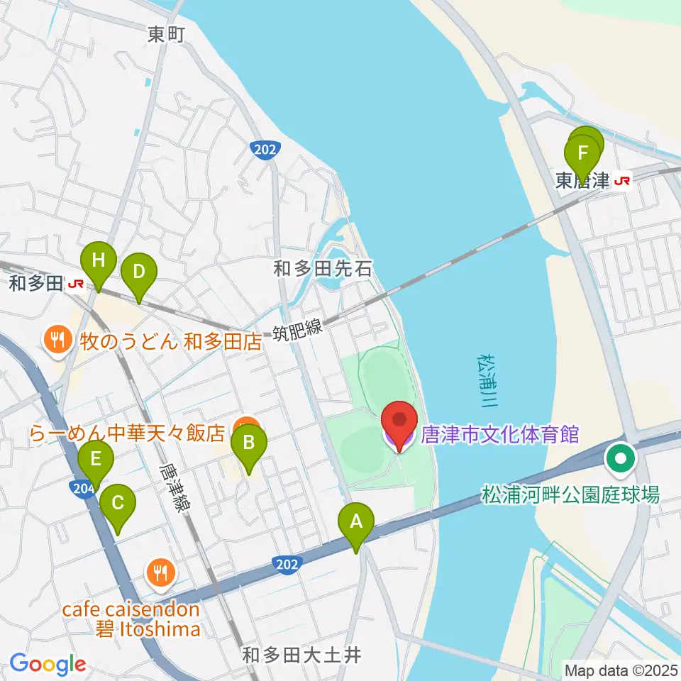 唐津市文化体育館周辺のカフェ一覧地図