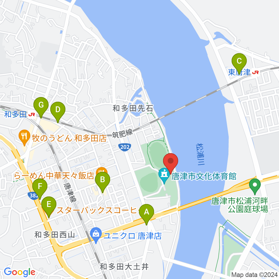 唐津市陸上競技場周辺のカフェ一覧地図