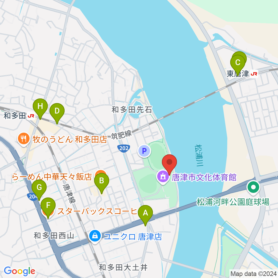 唐津市陸上競技場周辺のカフェ一覧地図