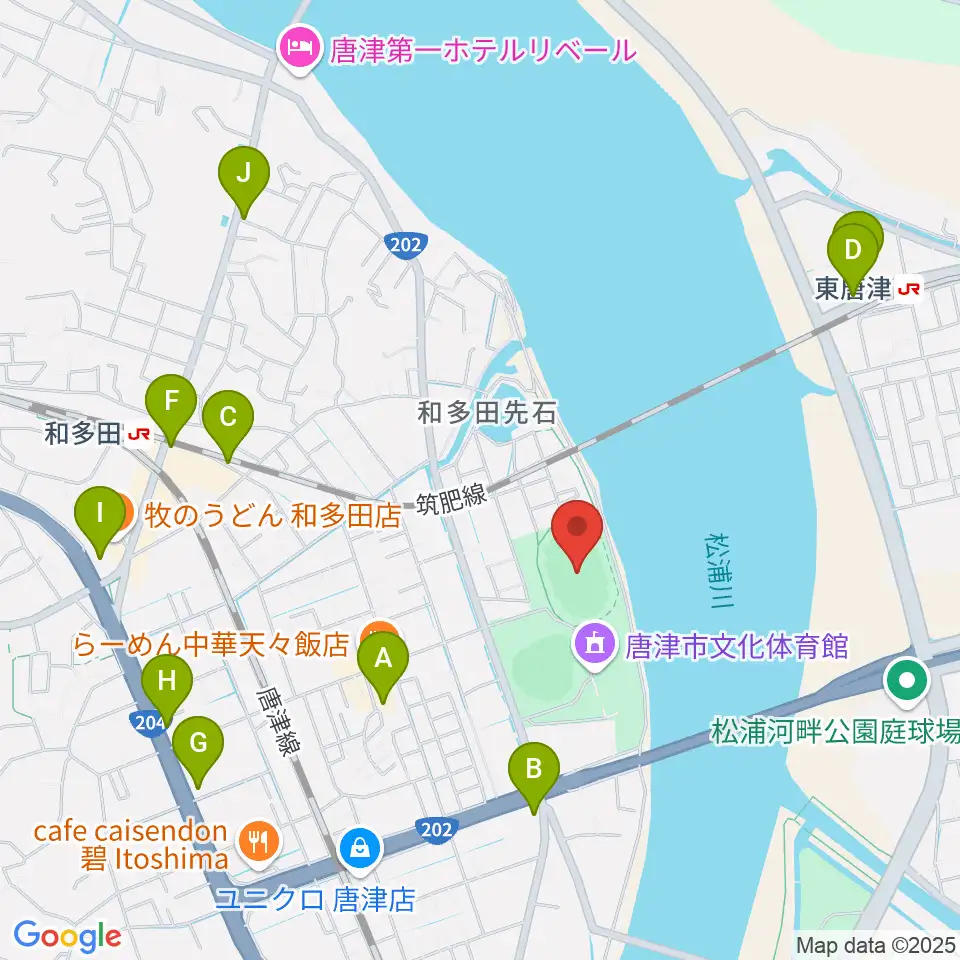 唐津市陸上競技場周辺のカフェ一覧地図