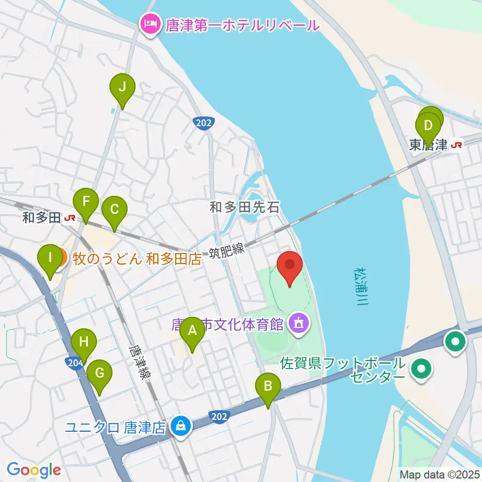 唐津市陸上競技場周辺のカフェ一覧地図