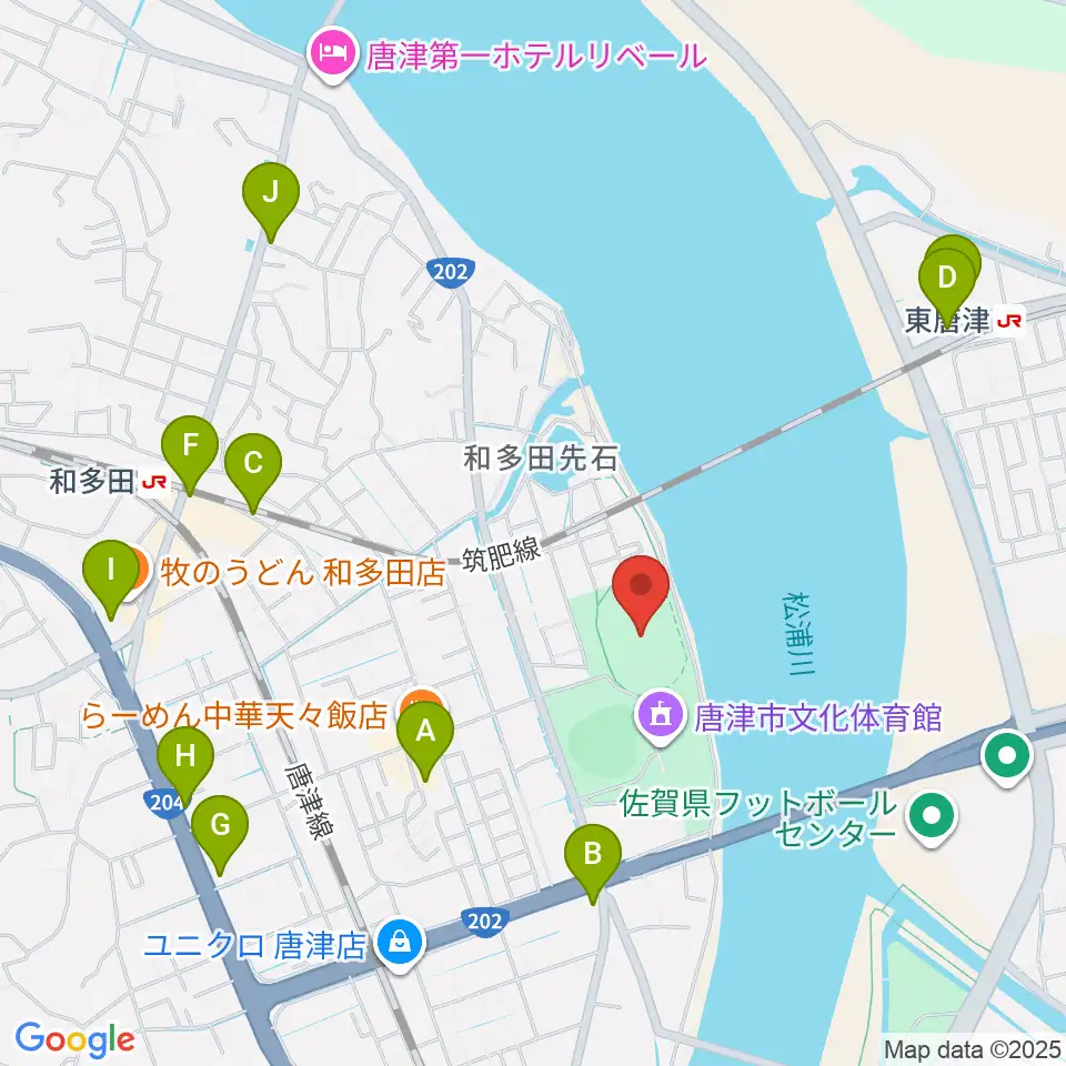 唐津市陸上競技場周辺のカフェ一覧地図