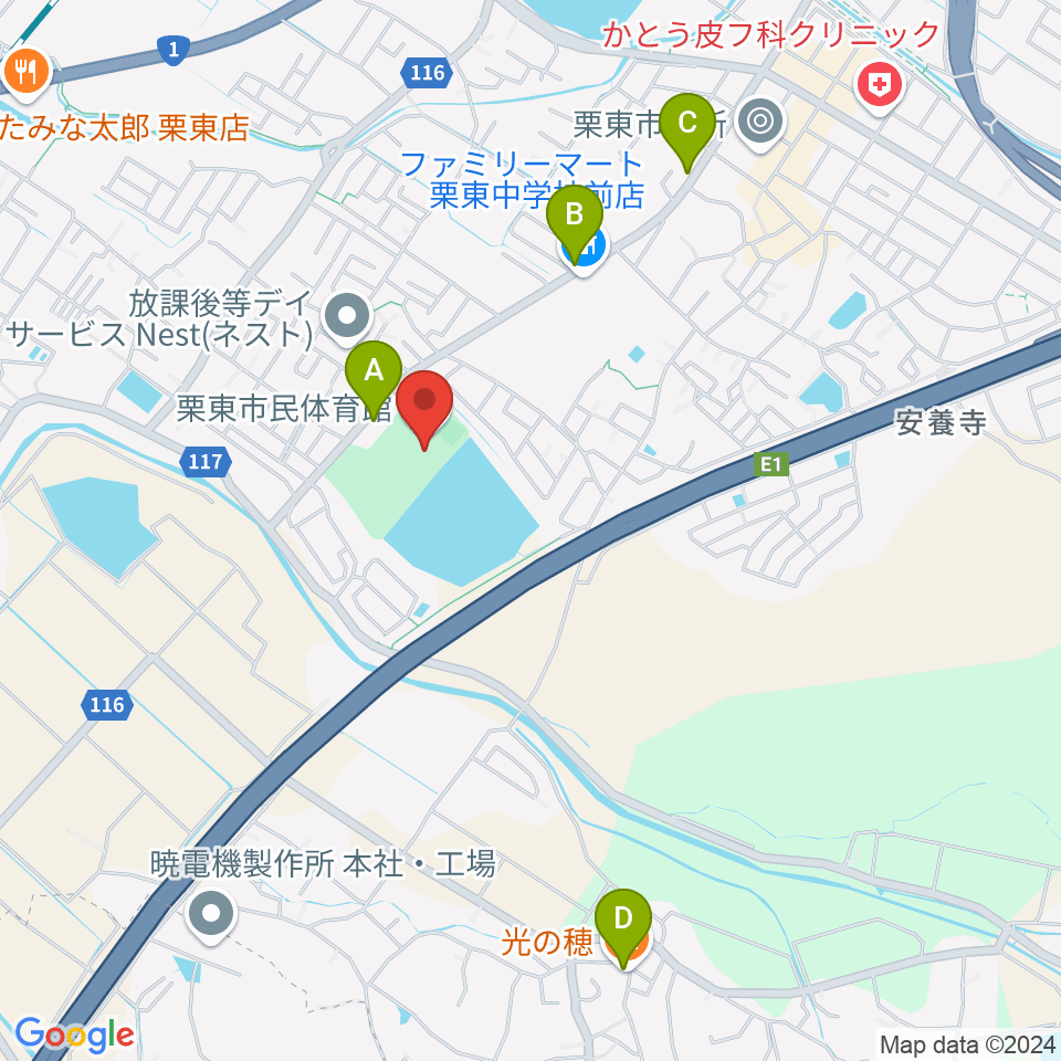 栗東市民体育館周辺のカフェ一覧地図