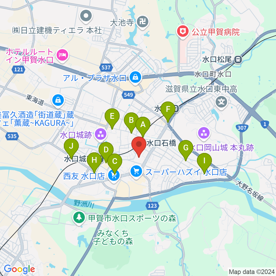 甲賀市水口体育館周辺のカフェ一覧地図