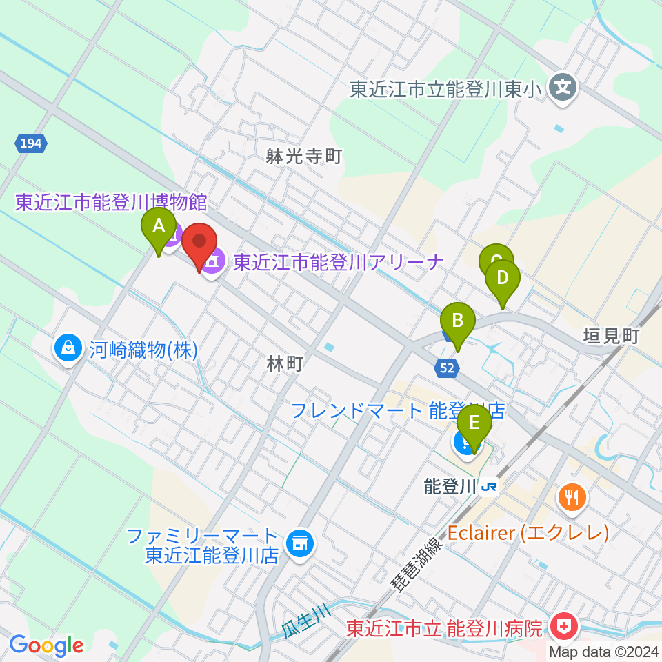 東近江市能登川アリーナ周辺のカフェ一覧地図