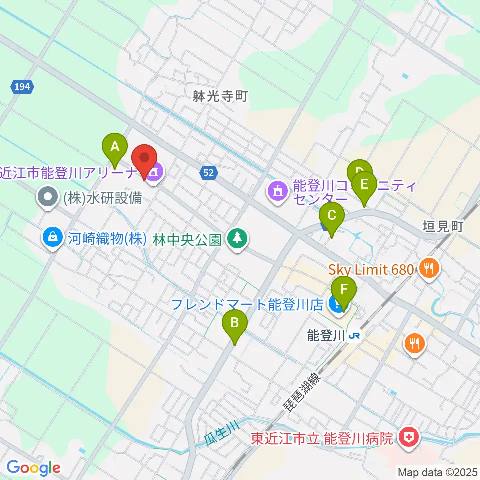 東近江市能登川アリーナ周辺のカフェ一覧地図