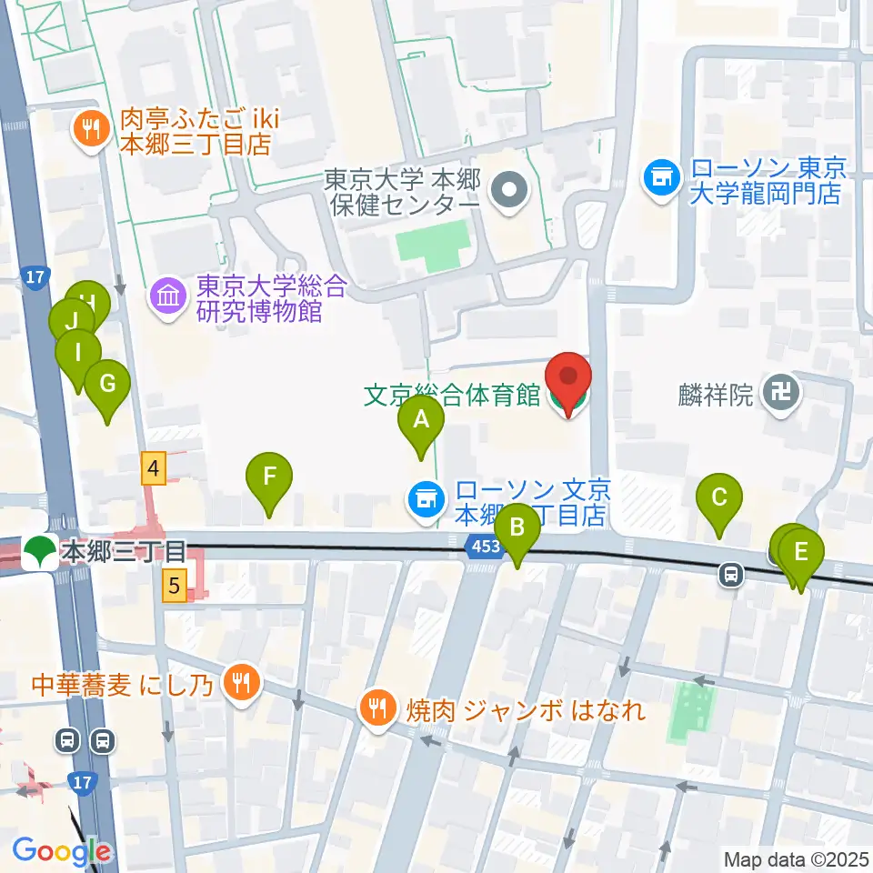 文京総合体育館周辺のカフェ一覧地図