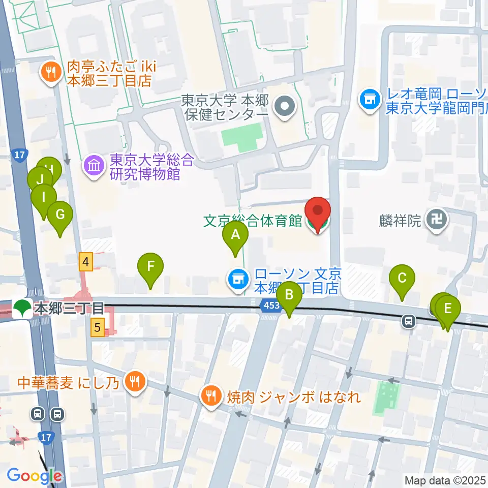 文京総合体育館周辺のカフェ一覧地図