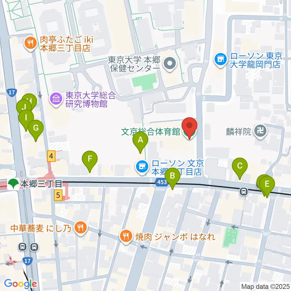 文京総合体育館周辺のカフェ一覧地図