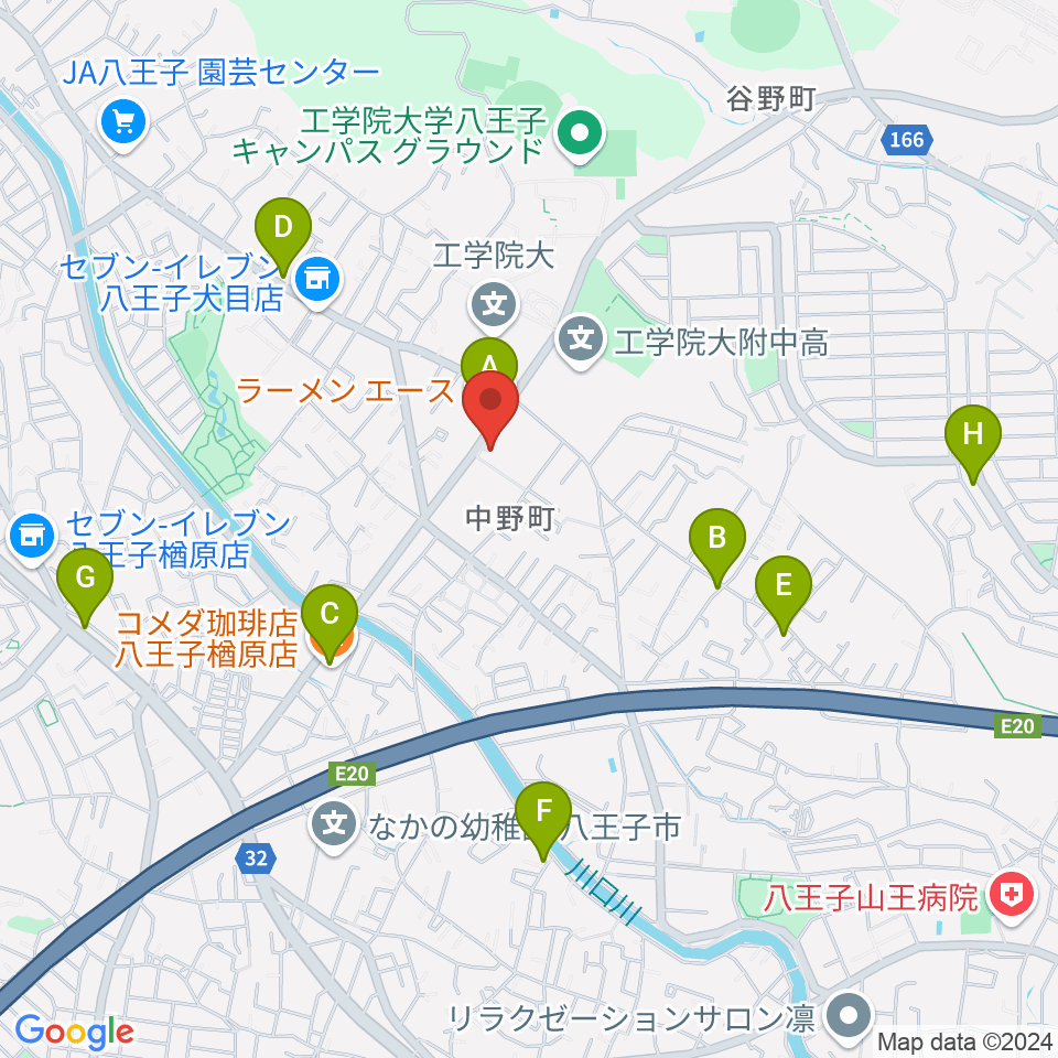 八王子市甲の原体育館周辺のカフェ一覧地図