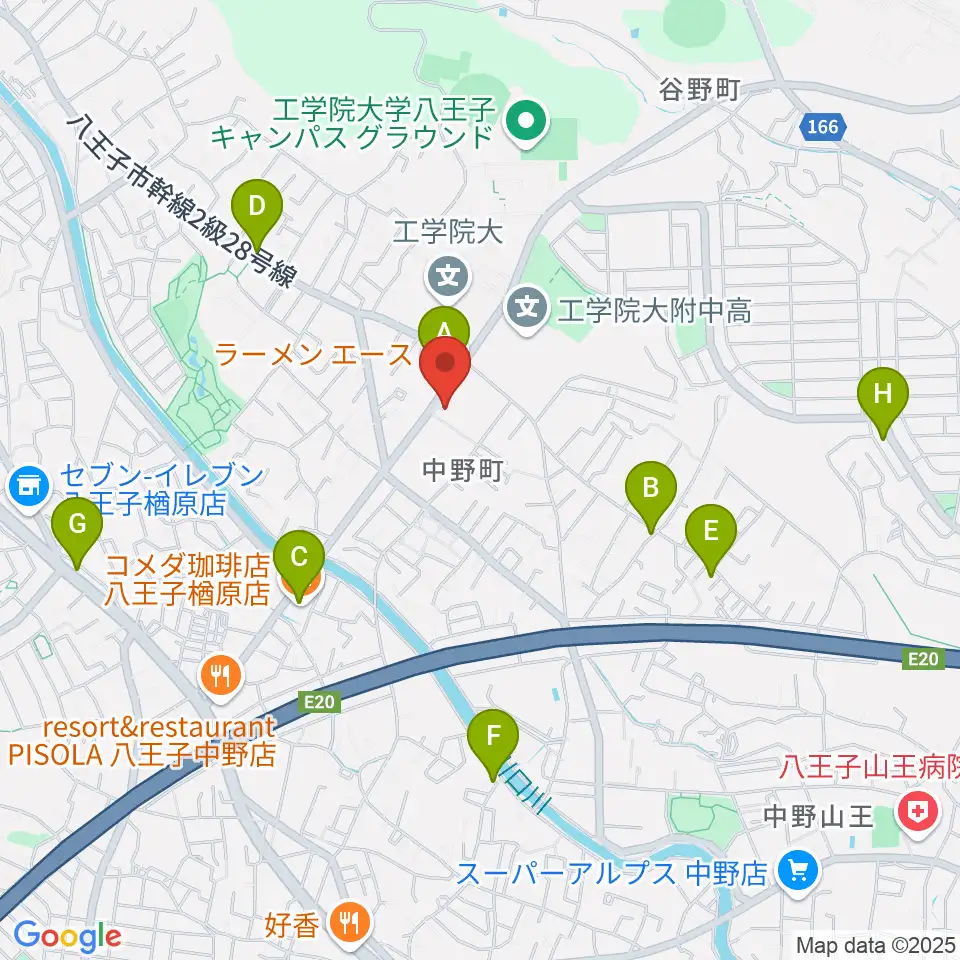 八王子市甲の原体育館周辺のカフェ一覧地図