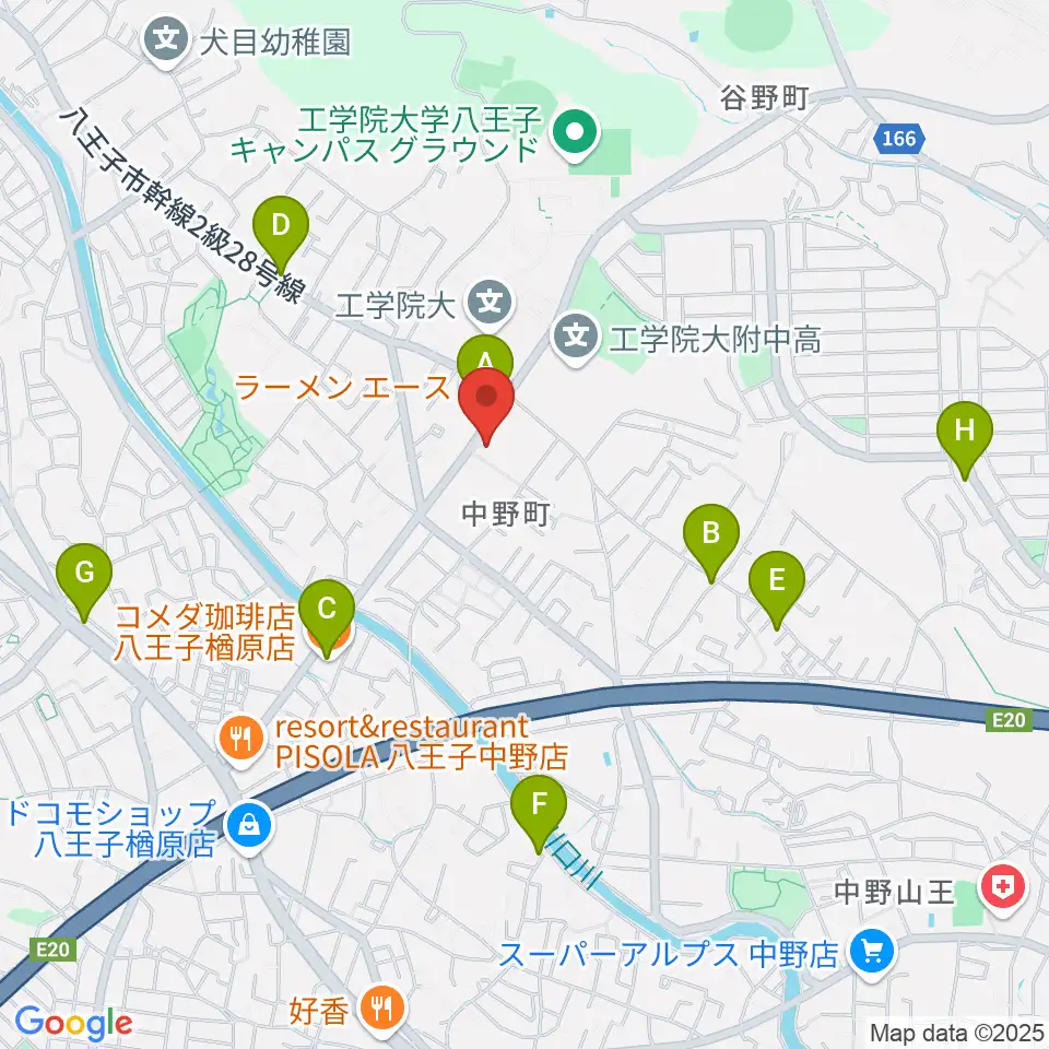 八王子市甲の原体育館周辺のカフェ一覧地図
