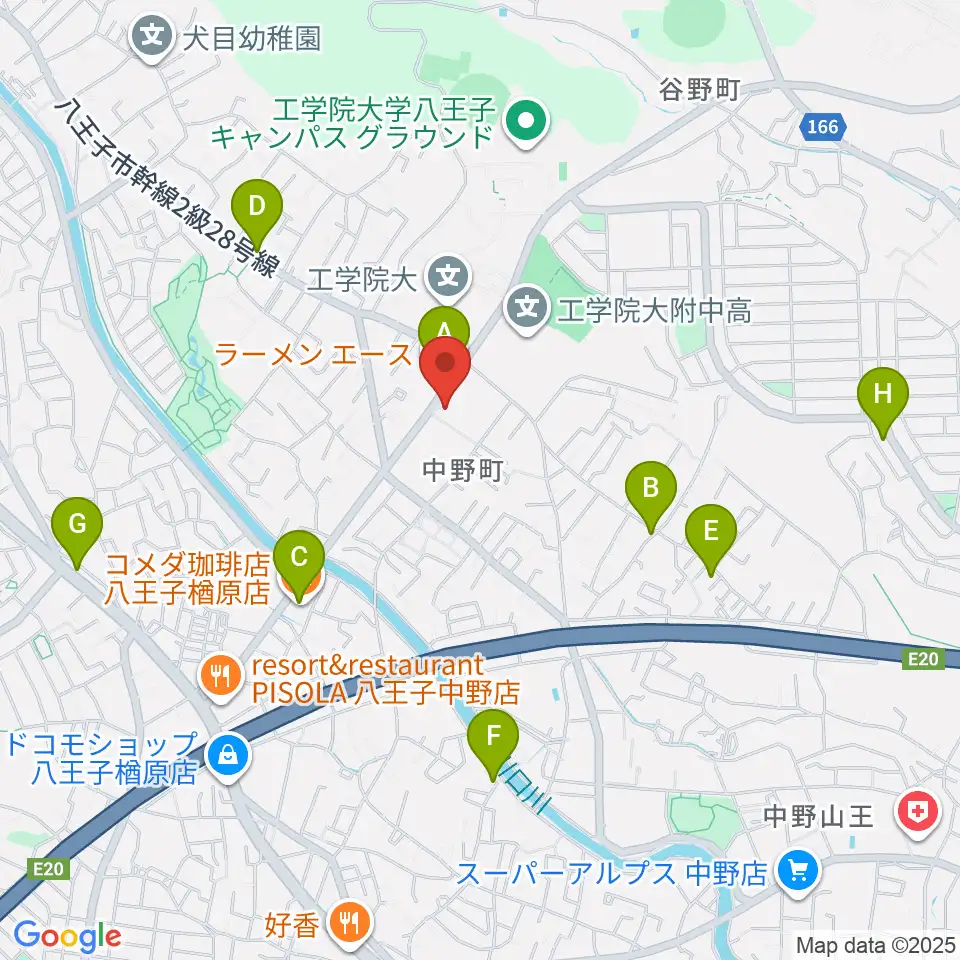 八王子市甲の原体育館周辺のカフェ一覧地図
