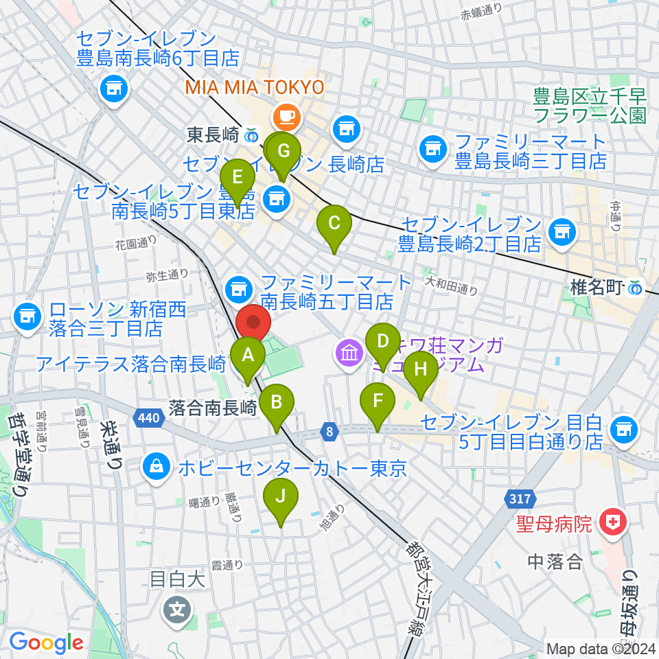 豊島区南長崎スポーツセンター周辺のカフェ一覧地図