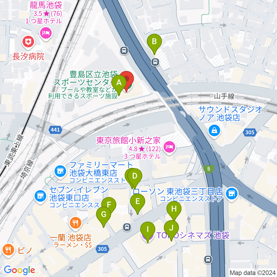 豊島区立池袋スポーツセンター周辺のカフェ一覧地図