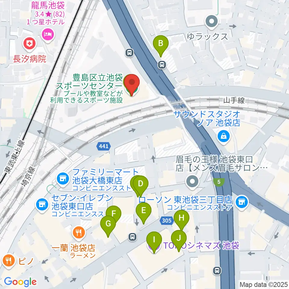 豊島区立池袋スポーツセンター周辺のカフェ一覧地図