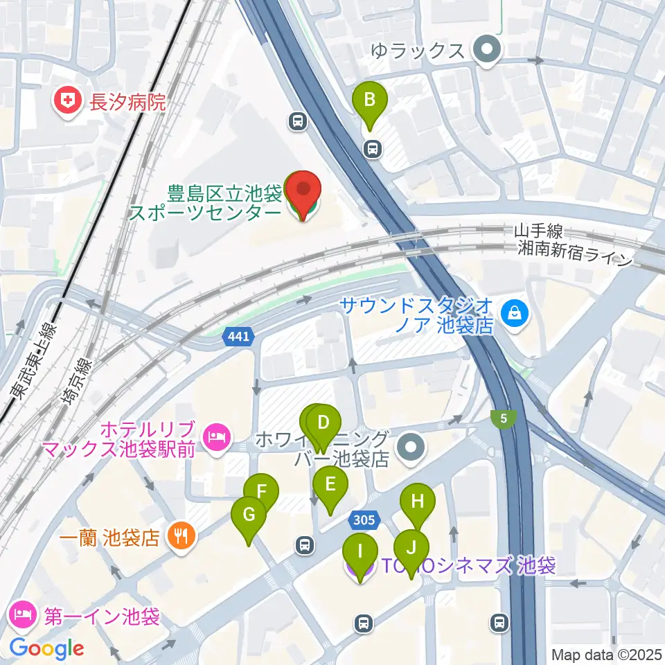 豊島区立池袋スポーツセンター周辺のカフェ一覧地図