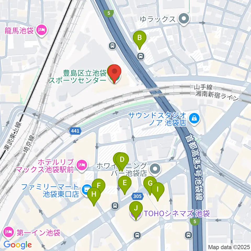 豊島区立池袋スポーツセンター周辺のカフェ一覧地図