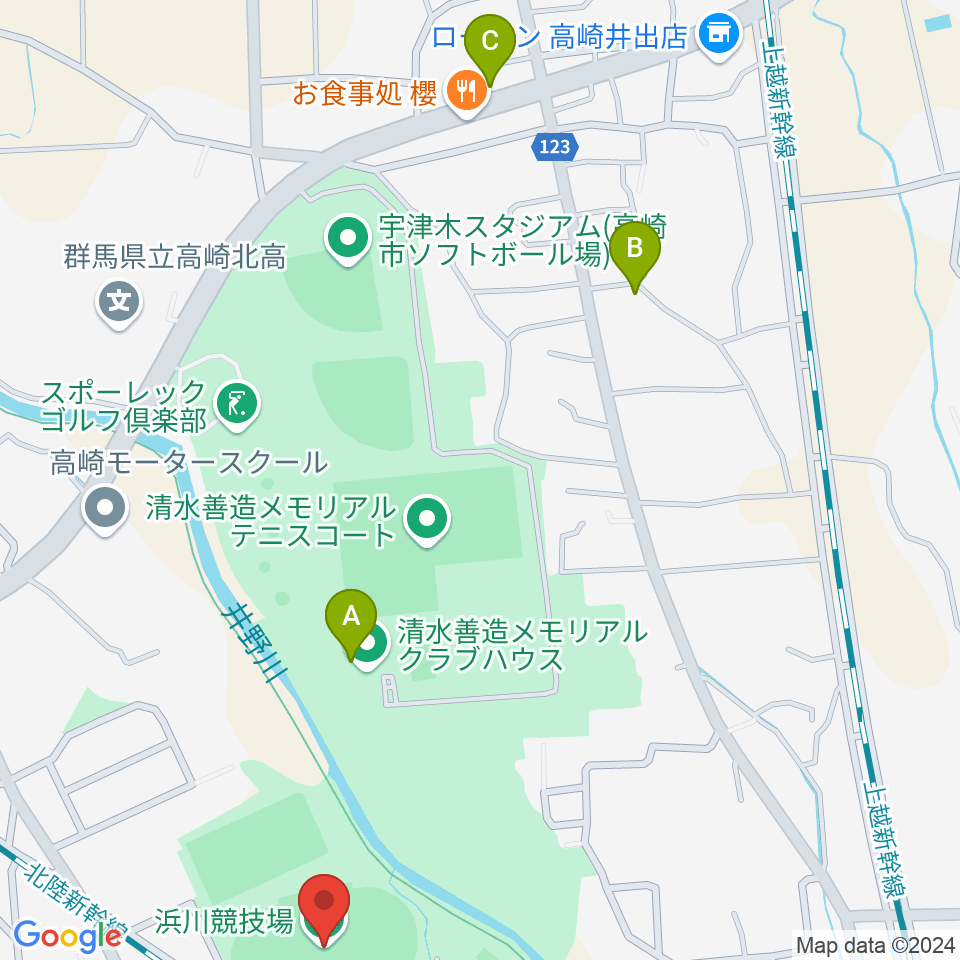 浜川競技場周辺のカフェ一覧地図