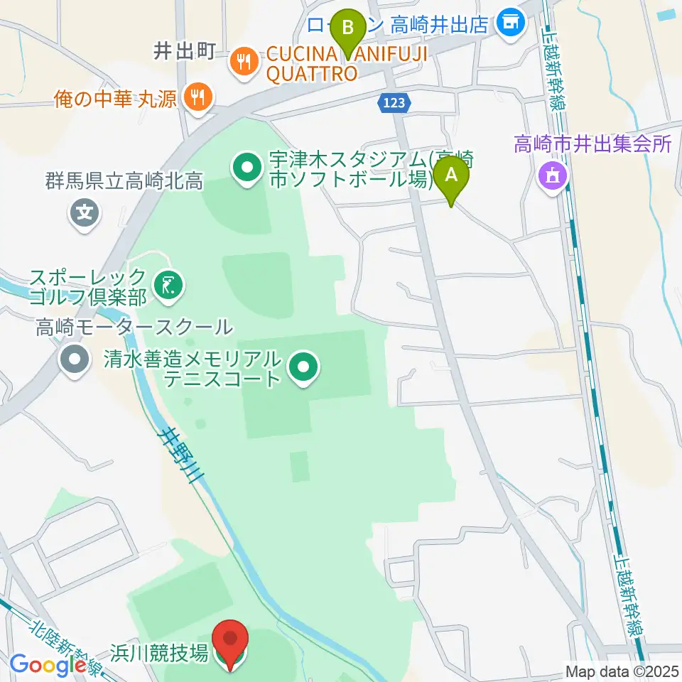 浜川競技場周辺のカフェ一覧地図