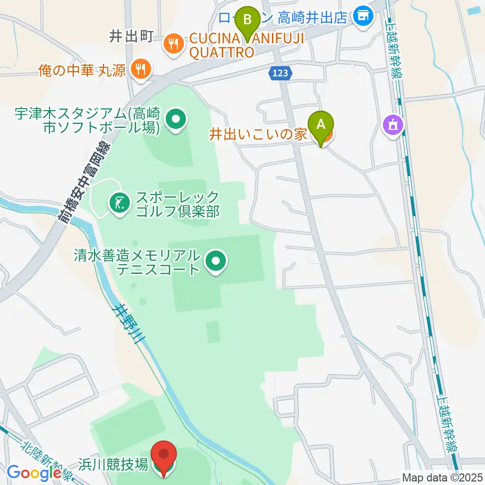 浜川競技場周辺のカフェ一覧地図
