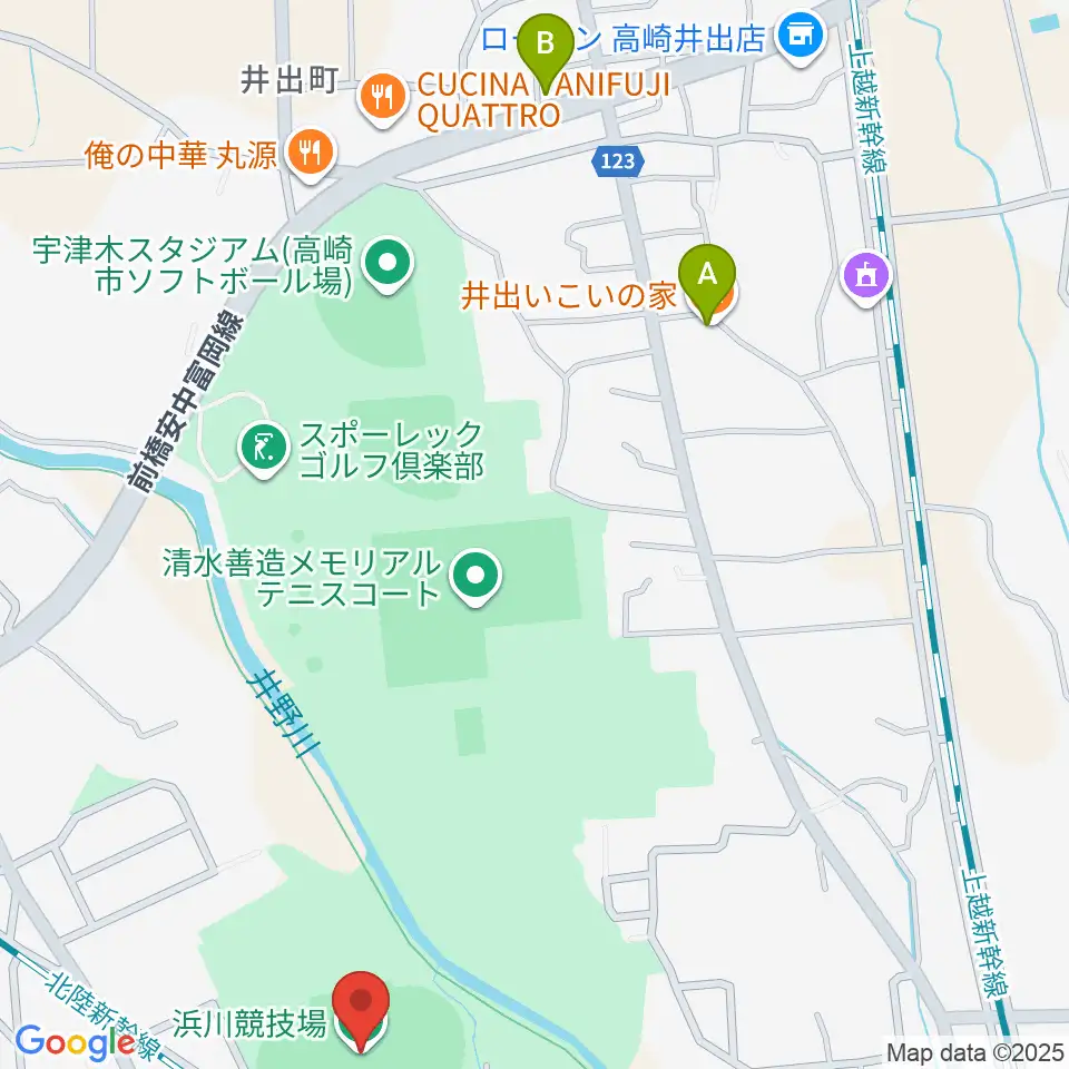 浜川競技場周辺のカフェ一覧地図