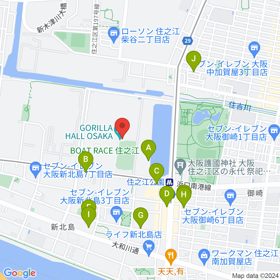 GORILLA HALL OSAKA周辺のカフェ一覧地図