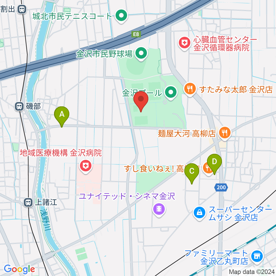 金沢ゴーゴーカレースタジアム周辺のカフェ一覧地図