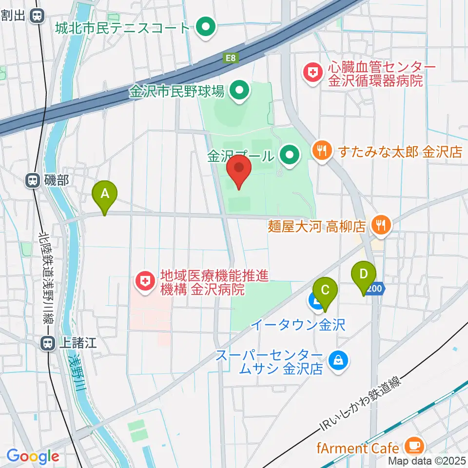 金沢ゴーゴーカレースタジアム周辺のカフェ一覧地図