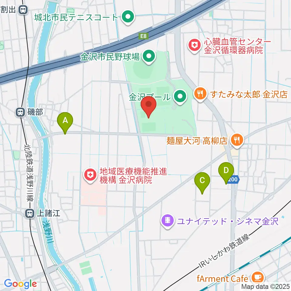 金沢ゴーゴーカレースタジアム周辺のカフェ一覧地図