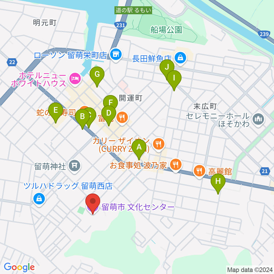 留萌市文化センター周辺のカフェ一覧地図