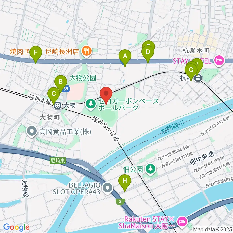 日鉄鋼板SGLスタジアム尼崎周辺のカフェ一覧地図