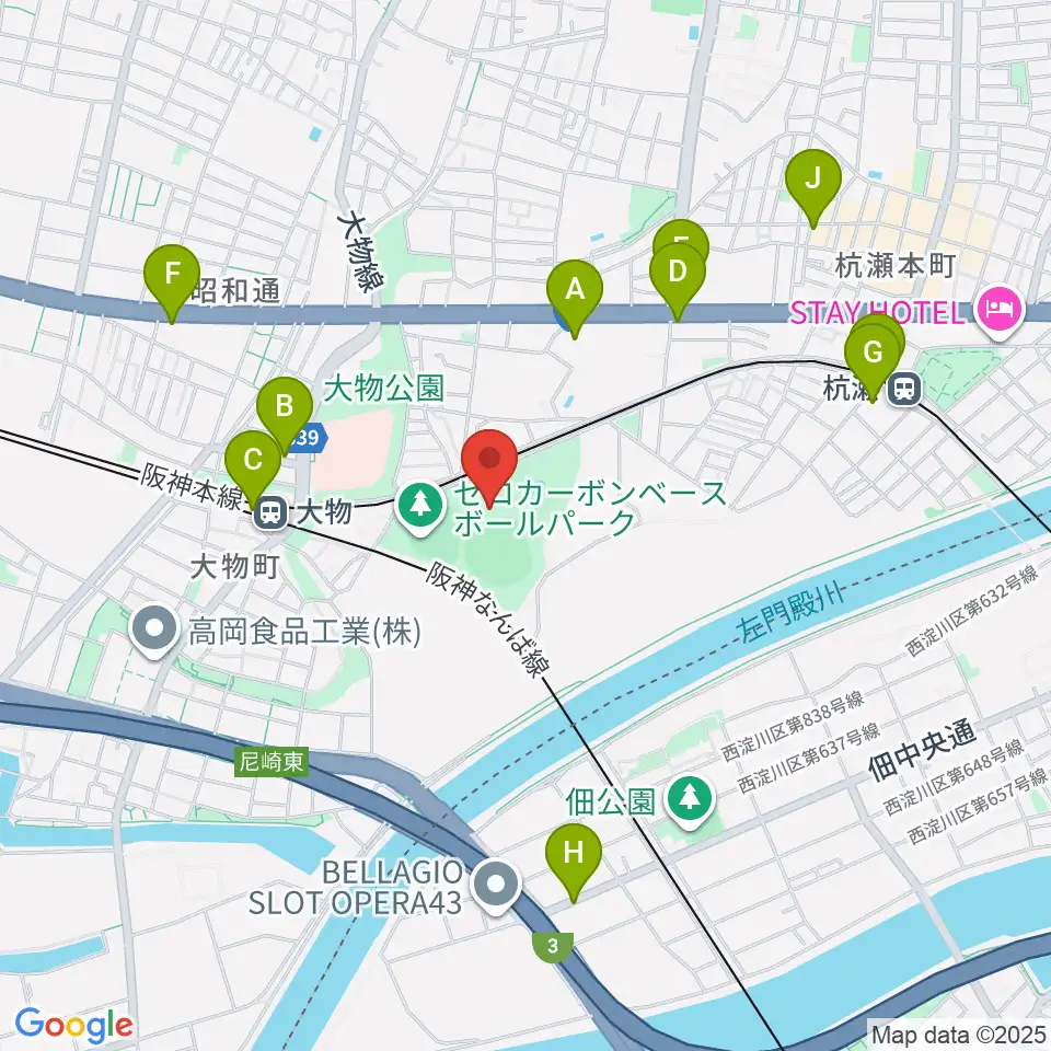 日鉄鋼板SGLスタジアム尼崎周辺のカフェ一覧地図