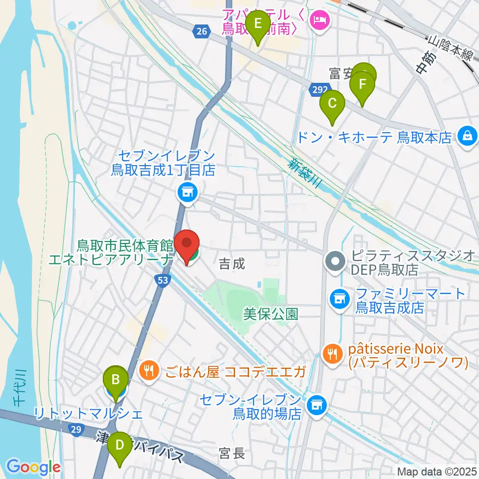 鳥取市民体育館エネトピアアリーナ周辺のカフェ一覧地図