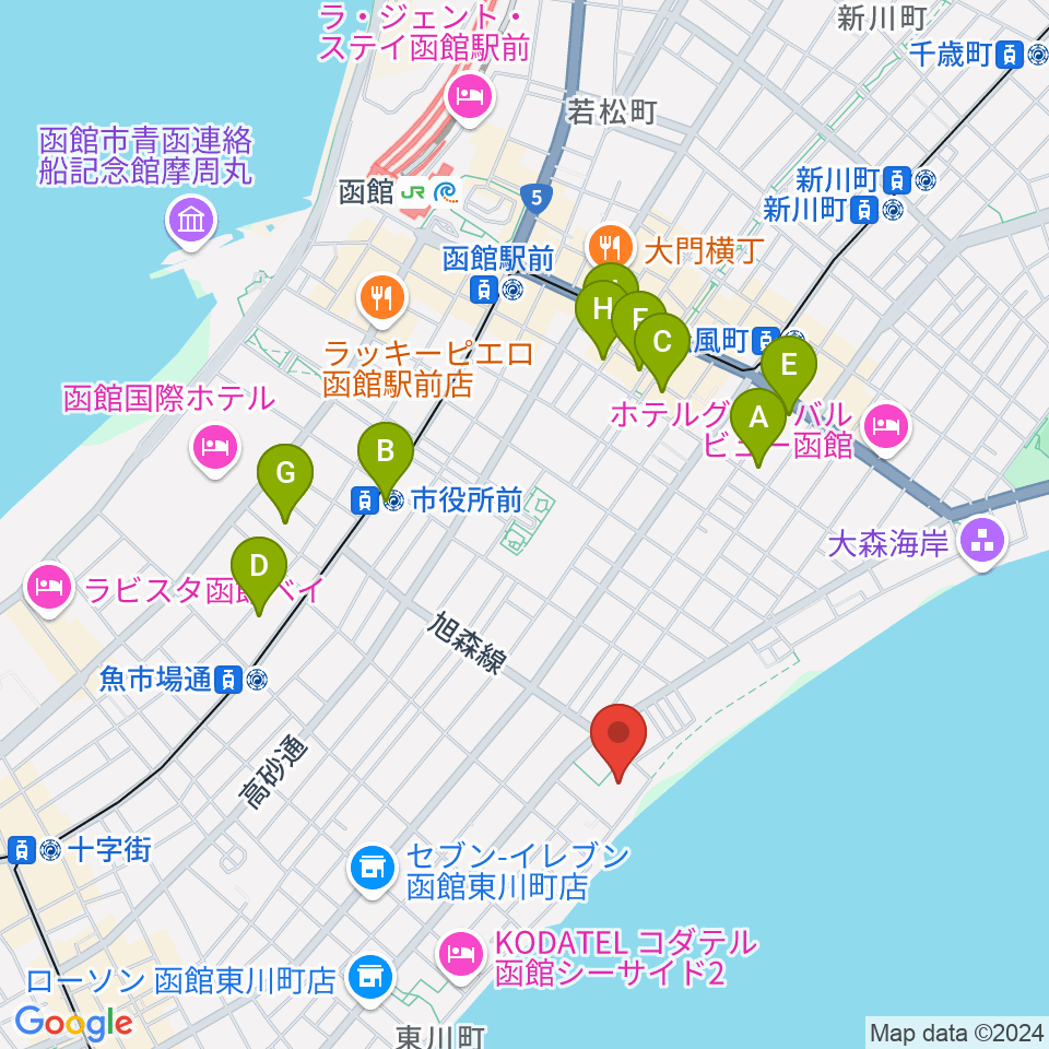 サン・リフレ函館周辺のカフェ一覧地図