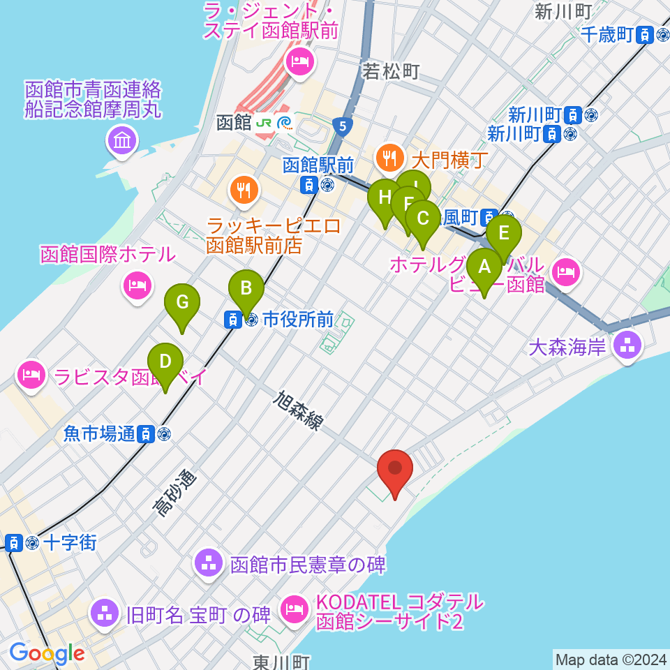 サン・リフレ函館周辺のカフェ一覧地図