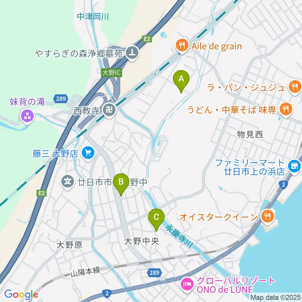 フジタスクエアまるくる大野周辺のカフェ一覧地図