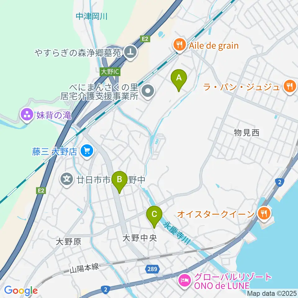 フジタスクエアまるくる大野周辺のカフェ一覧地図