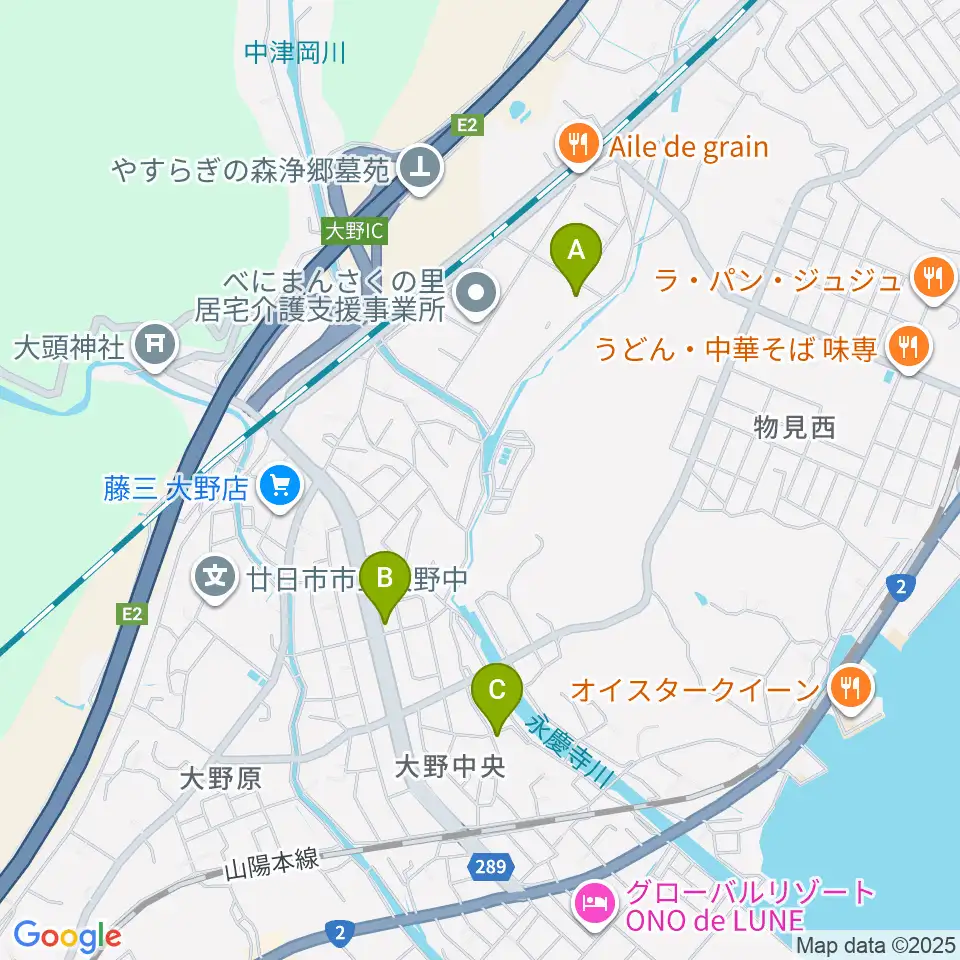フジタスクエアまるくる大野周辺のカフェ一覧地図