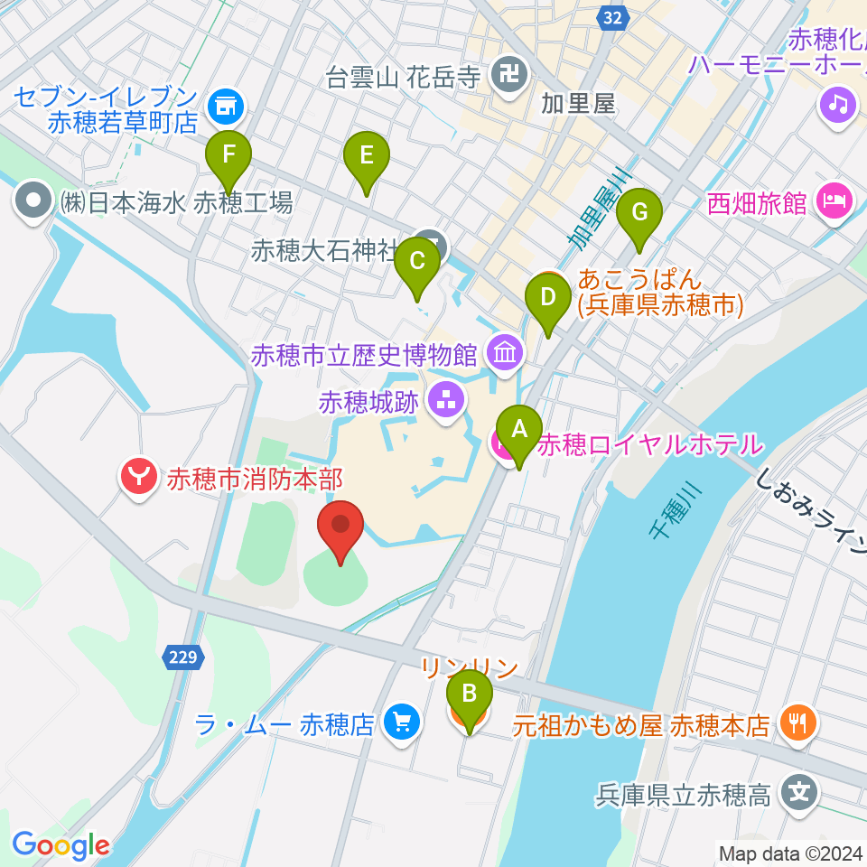 赤穂トラストホープ球場周辺のカフェ一覧地図